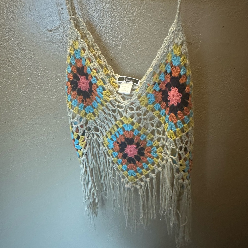 ViViD Crochet Halter Top with Fringe